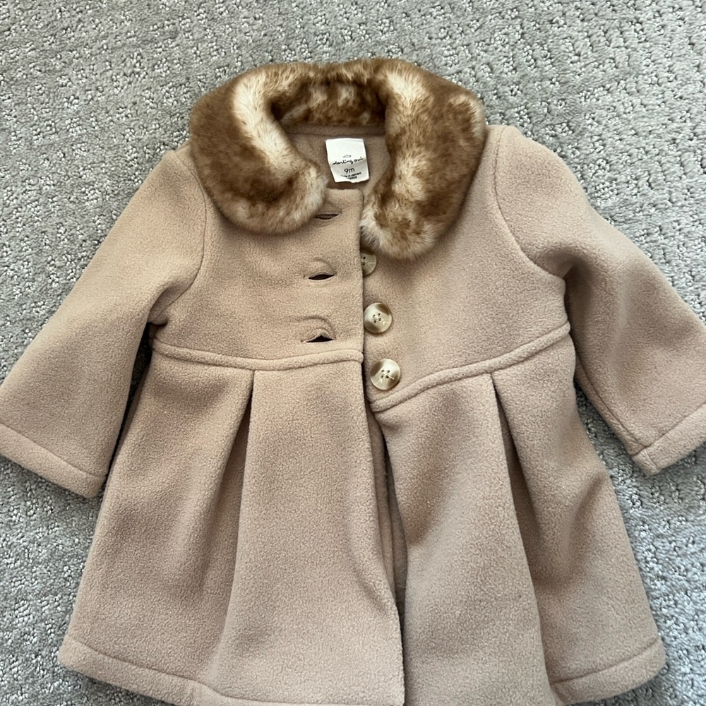 Starting Out Tan Peacoat with Faux Fur Collar